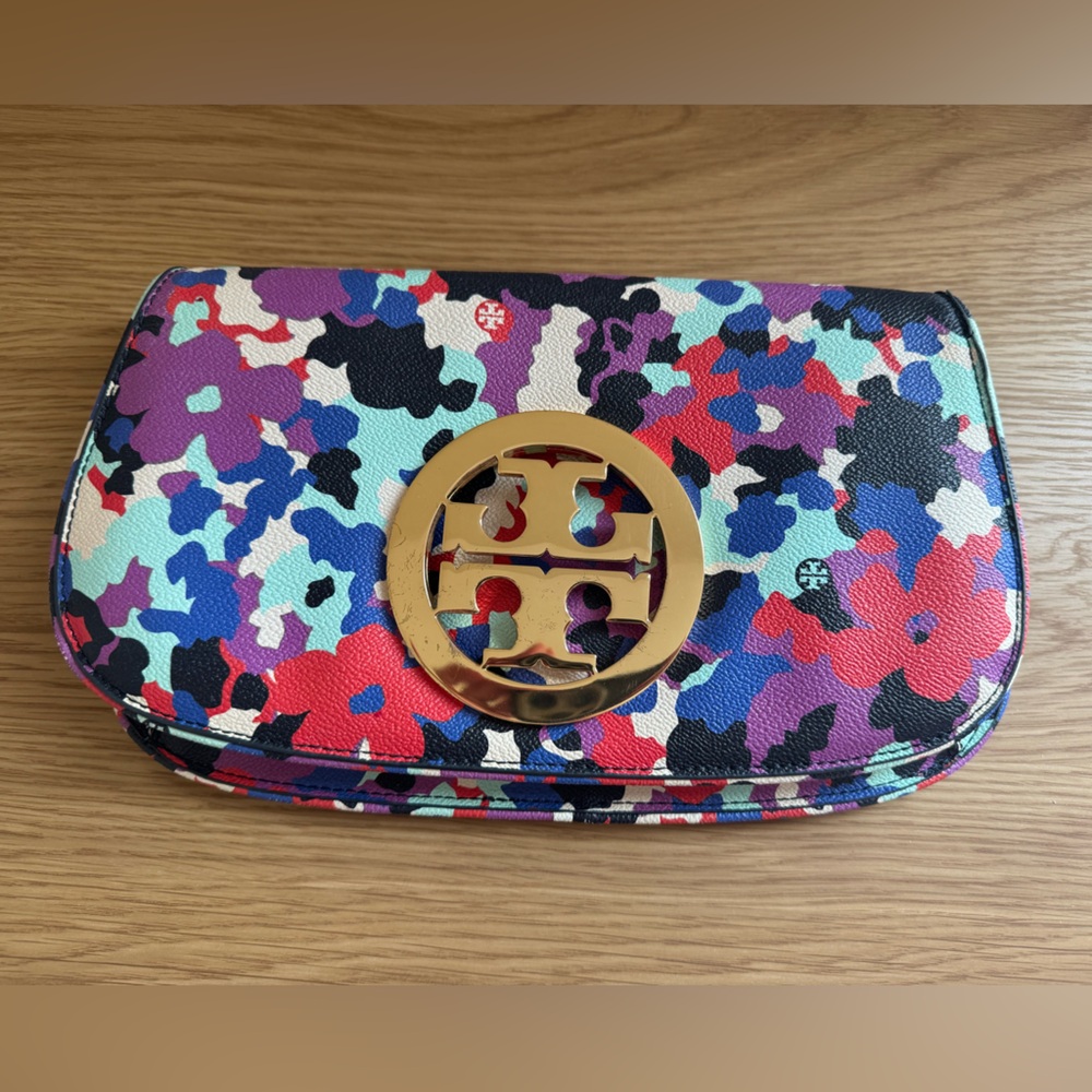 Tory Burch Multicolor Floral Camo Crossbody with Gold Logo